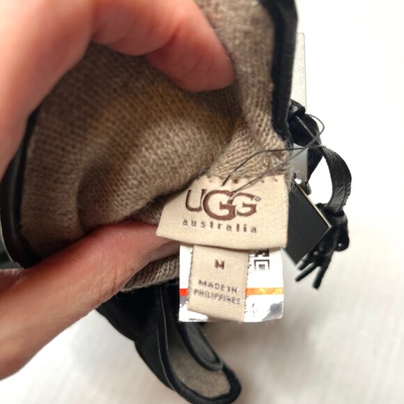 NEW UGG Black Quilted Leather Gloves Fringe Suede Wool Cashmere Lining Driving - Picture 7 of 9